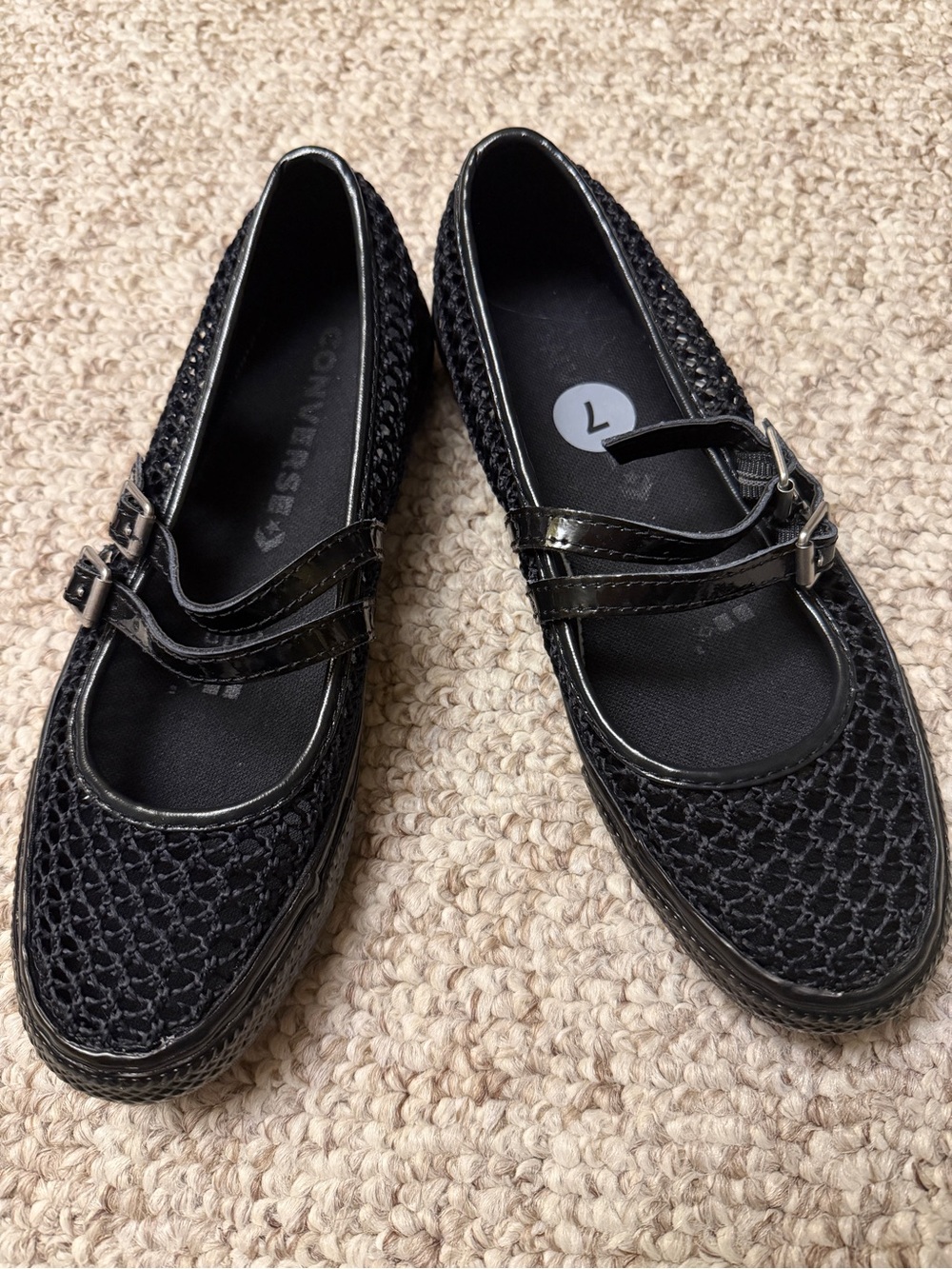 Converse Black Mary Jane Crochet Flats with Double Straps